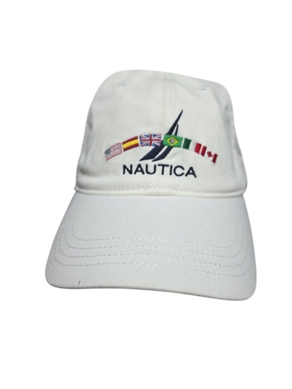Vintage Nautica Cotton Embroidered Casual Everyday Hat 90s Cap Six Flags White
